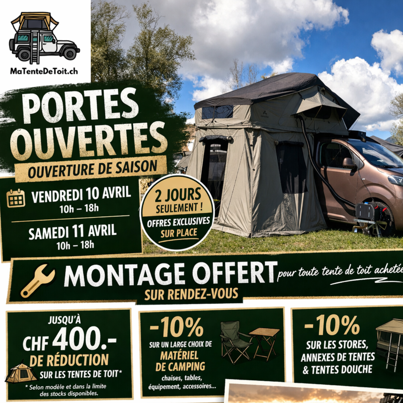 Ouverture de saison : Portes ouvertes MaTenteDeToit.ch à Begnins (10 & 11 avril)